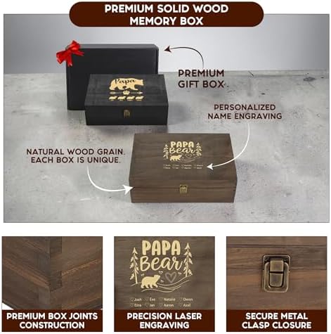 Personalized Gift for Dad or Grandpa, Engraved Wooden Family Memory Box