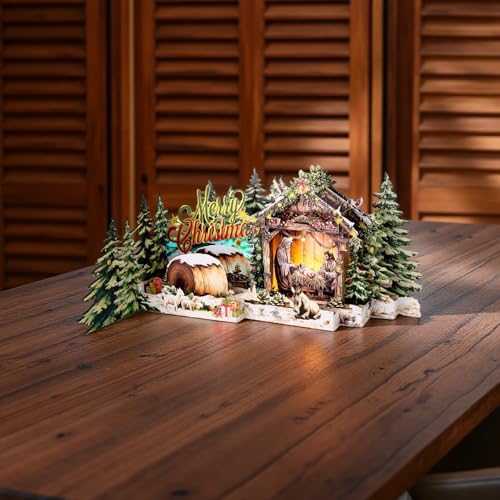 Musical 3D Pop-Up Christmas Card with LED Lights – Plays “Joy to The World”, Holy Night Scene with Baby Jesus, Mary and Joseph, LED Holiday Greeting Card with Envelope & Note Card