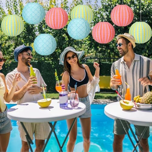 Baquler 12 Pcs Summer Pool Hanging Lanterns Decorations, Funny Colors