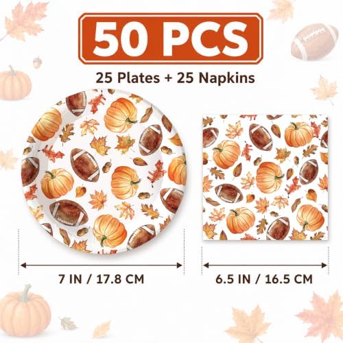 50PCS Round Paper Plates and Napkins for Fall Thanksgiving Harvest Party