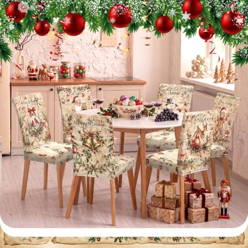 Moukeren 6 Pcs Vintage Christmas Chair Covers Farmhouse Dining Slipcovers