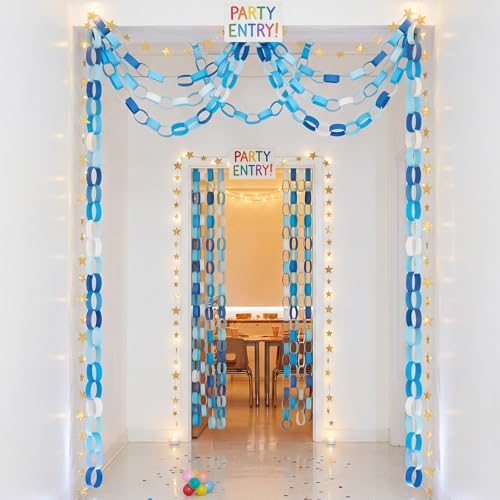 Lincia 600 Sheet Paper Chain Garland Strips, Blue Gradient