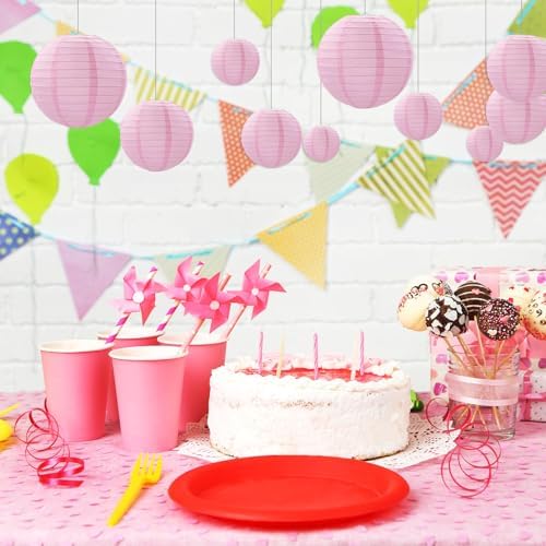 20Pcs Pink Paper Lanterns for Parties, 4” 6” 8” 10” 12” Chinese Asian Hanging Round Paper Lanterns for Birthday Wedding Halloween Christmas Home Decor Party Decor