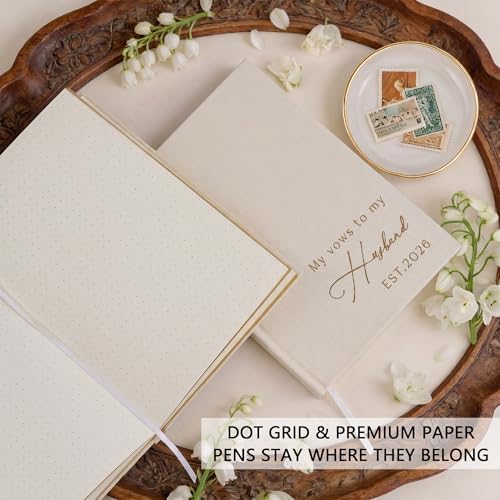 LITIVY 2026 Wedding Vow Books Set 2 Vow Books & 2 Wedding Day Cards for Parents with Gold Foil Dot Grid Pages His and Hers Gifts Wedding Registry Must Haves (Beige, 5.23” x 7”)