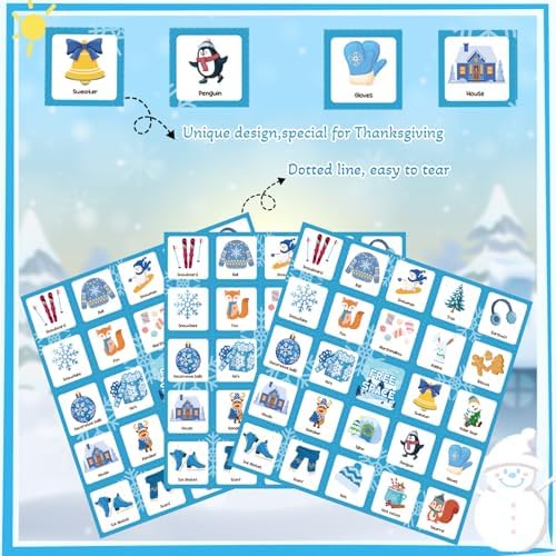 YQUQWN Winter Bingo Game, 24 Players Winter Snowman Bingo Cards Christmas Party Game for Family Classroom Office Holiday Favors Christmas Games Party Supplies