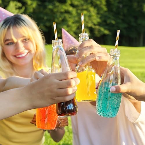 100 Packs Gold Biodegradable Striped Paper Straws, Disposable Drinking Straws for Birthday Carnival Summer Pool Party Wedding Baby Shower Halloween Christmas Party Decoration Supplies