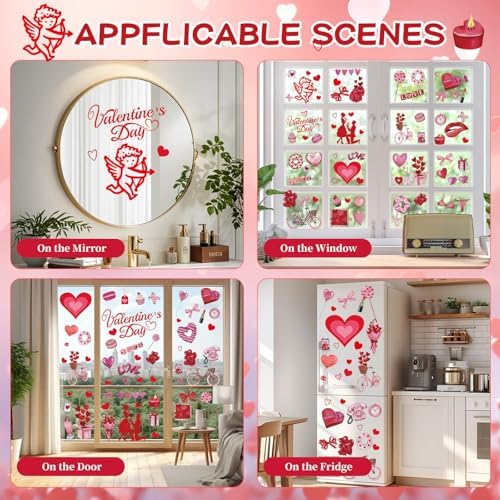 Valentines Day Window Clings for Glass Windows, Valentine's Day Decorations