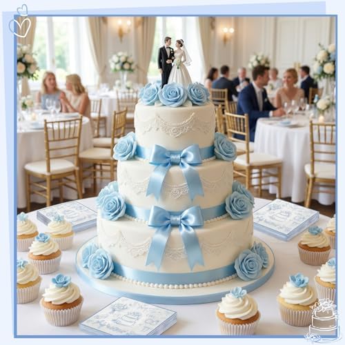 NatNarr 100 Pk Wedding Napkins, 5" Blue White Bridal Shower Napkins