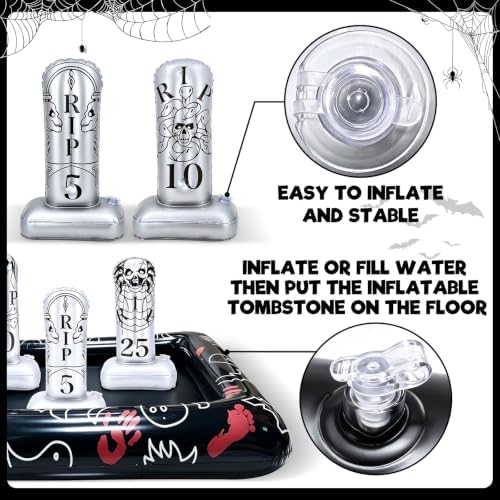 Giant Tombstone Ring Toss Games Halloween Party Game Favors for Kids Inflatable Gravestone Ring Toss Game Halloween Party Decor Outdoor Carnival Game Classroom Indoor Outdoor School Yard