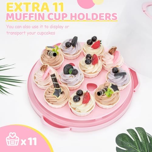Ohuhu Cake Carrier, BPA-Free Cake Holder Storage Container Cupcake Carrier Keeper - Cake Stand with Lid 2 Handles Portable Round Two Sided Base for Cookies Nuts Fruits for 10 inch Cake Perfect Gifts