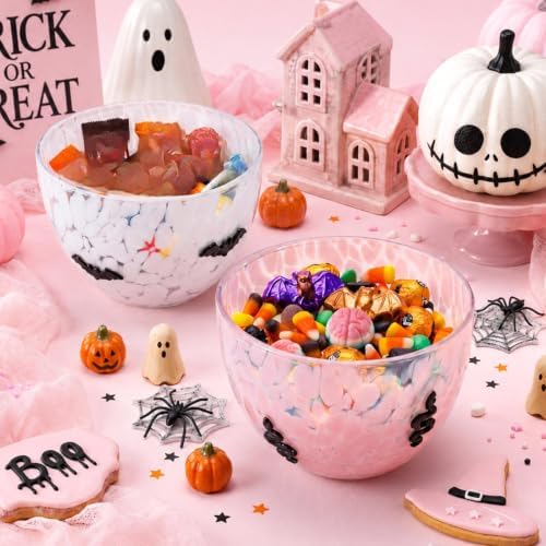 FoldTier 2 Pcs Halloween Icon Snack Bowl, 14oz Glass Candy Dessert Bowls with Snake and Bat Design, Double Old Fashioned Serving Bowls for Gifts Party Favors Table Decoration Supplies