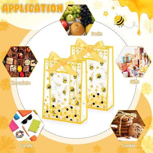 Capoda 24 Pack Bee Gift Bags with Handles Reusable Plastic Honeycomb Party Favor Bag Honeycomb Goodie Bag for Mommy to Bee Baby Shower Birthday Spring Summer Party Supplies 2026 Treat Bags Bulk