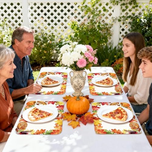 Fall Plastic Placemats Set of 6, Wipeable Maple Leaf Place Mat 11x15.7 Inch Thanksgiving PP Table Placemat for Kitchen Dining Indoor Outdoor Party Decor