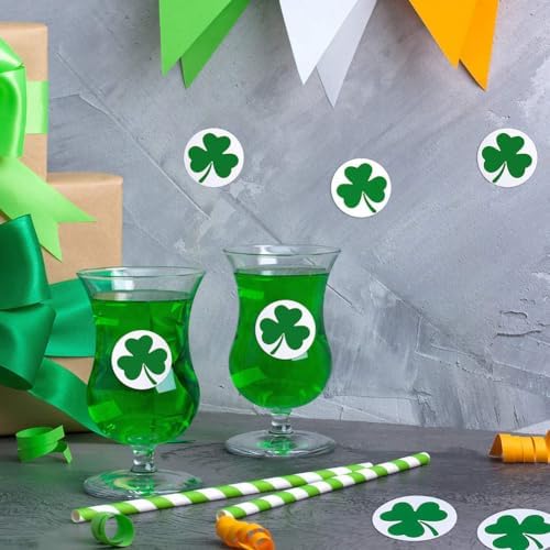 500Pcs St. Patrick's Day Stickers 1in Shamrock Stickers Roll Green Self-Adhesive Waterproof Clover Sticker Decor for Irish Holiday Party Scrapbook Journal Envelopes Decals Decorations