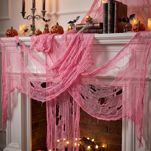 197"x71" Pink Halloween Scary Gauze, Spooky Cloth Party Decoration
