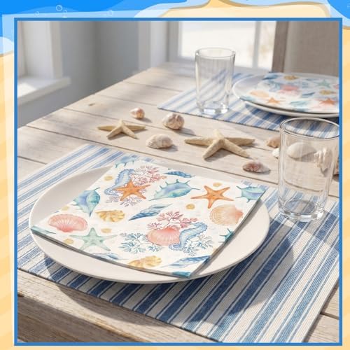 NatNarr 50 Pcs Seashell Napkins, 6.5" Coastal Beach Napkins Decoupage