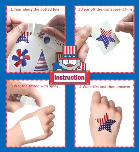 HSHFAMIIY 4th of July Outfits for Women - 4th of July Temporary Tattoos, 120 PCS USA Flag Patriotic Tattoos, USA Flag, Fireworks, Eagle, Statue of Liberty, Independence Day, Memorial Day