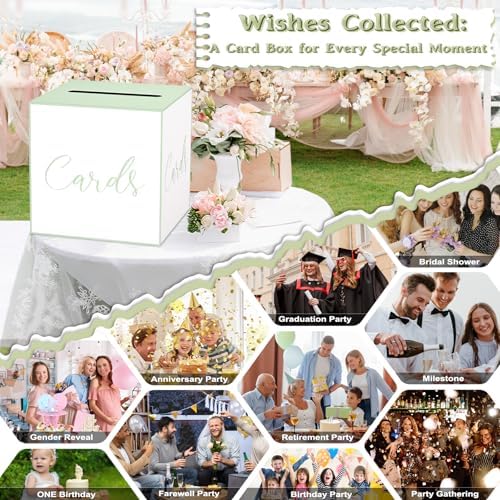 WNINK White and Green Card Box for Parties, Weddings, Birthdays, Bridal & Baby Showers, Anniversaries, Graduations & Retirements Party Decorations – Cards, Raffle, Wishes & Money Card Boxes