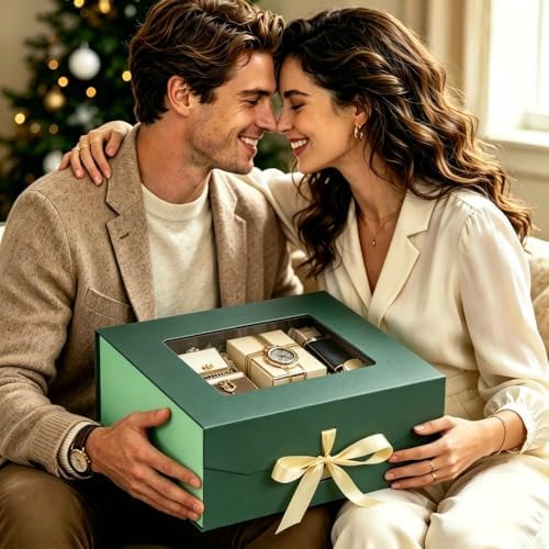 Large Gift Box for Presents with Ribbon 13.2x11x5.3 Inches Clear Gift Box with Window Magnetic Closure Gift Boxes with Lids