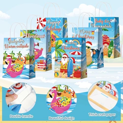 Kolldenn 48 Pcs Summer Christmas Goodie Bag with Handle Xmas Gift Paper Bag