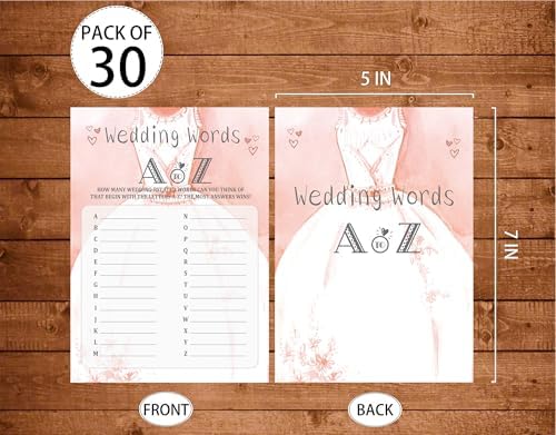 Bridal Shower Games, Wedding Games For Showers, Wedding Words Engagement Bachelorette Party Game, Bridal Shower Decorations, 30 Cards Per Set (Suit026)
