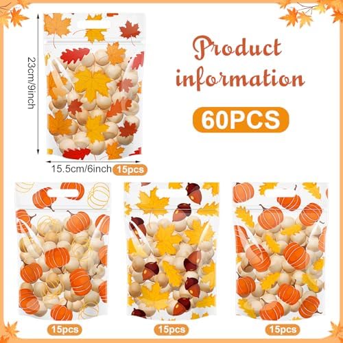 Hallswl 60pcs Fall Thanksgiving Pumpkin Treat Bags with Handle 9X6inch