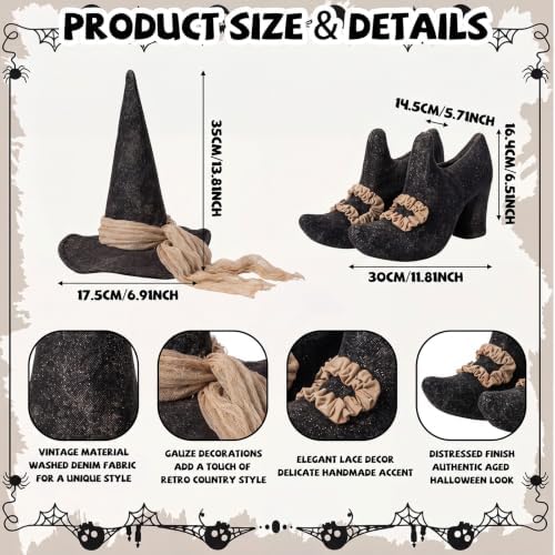 Chicingyou 2 Pcs Vintage Halloween Witch Hat Witch Shoes Table Centerpiece