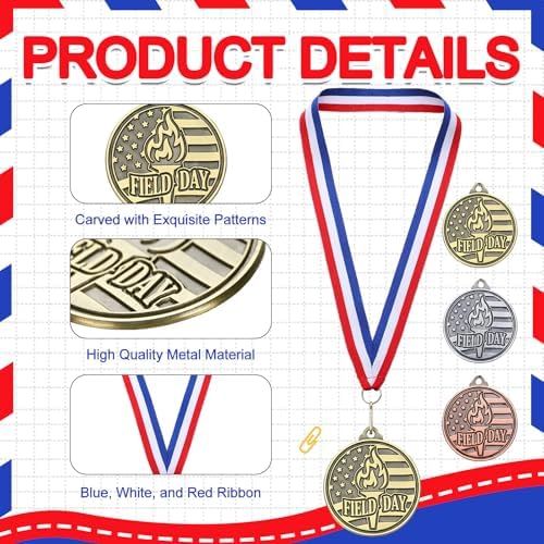 30 Pcs Award Medals 2" Gold Silver Bronze with Ribbon, Field Day