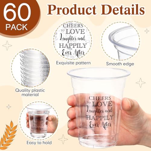 Funnymoom 60 Pack 12 oz Wedding Plastic Cups Bulk
