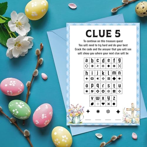 Easter Scavenger Hunt Games, Easter Treasure Hunt Clues Game Cards, Family Party Games for Kids and Adults, Holiday Party Game for Activities Decorations Supplies, 5x7 Inch (Outdoor)-A01
