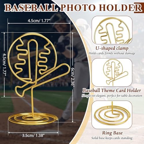 AceOrbit 24 Pcs Baseball Holder Table Centerpieces Card Photo Stand Gold