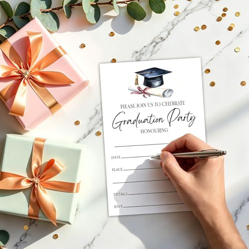Classic Graduation Invitations 2026 with Envelopes - 20 Pack Class of 2026 Graduation Party Invitations, 4x6 Inch Fill-in Graduation Announcements for High School or College - A02