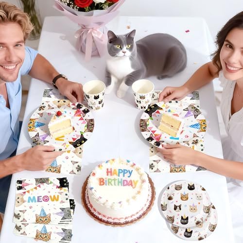 Cats Birthday Party Plates Set,168PCS Cat Birthday Tableware Party Supplies