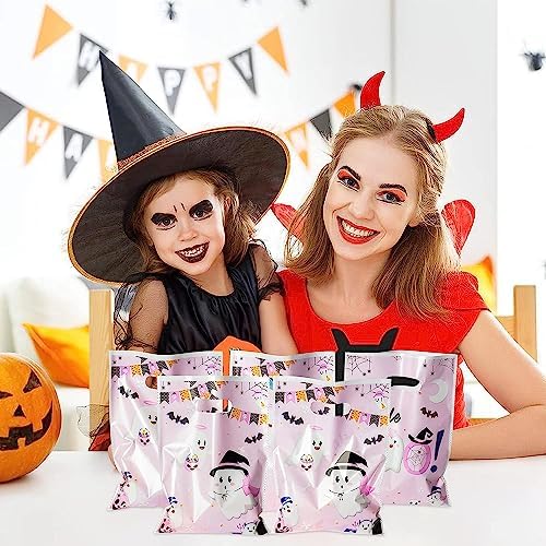 Haooryx Pink Little Boo Favor Bags Halloween Little Ghost Plastic Gift Bags
