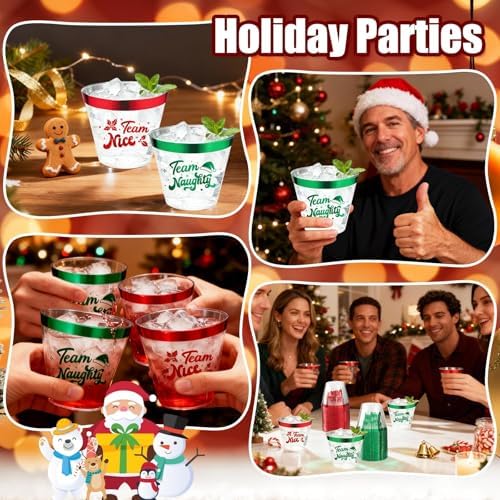 60Pcs Naughty or Nice Christmas Party Decorations Cups - 9Oz Naughty and Nice Christmas Red Green Disposable Plastic Drinking Cups for Xmas Wedding Thanksgiving Birthday Holiday Party Supplies