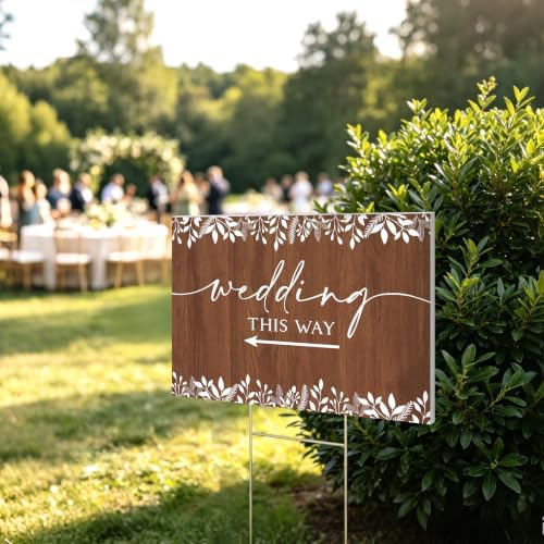 8 Pcs 17 × 8.5" Wedding This Way Directional Parking Signs Road with Stakes Large Double Sided Direction Printed Ceremony Reception Lawn Yard Arrow Sign Exquisite Plastic Rainproof (Rustic)