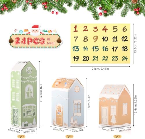 DIY Empty Advent Calendar, 24 Cardboard Treasure Boxes with 1-24 Number Stickers Christmas Countdown Calendar for Xmas Holiday Decor