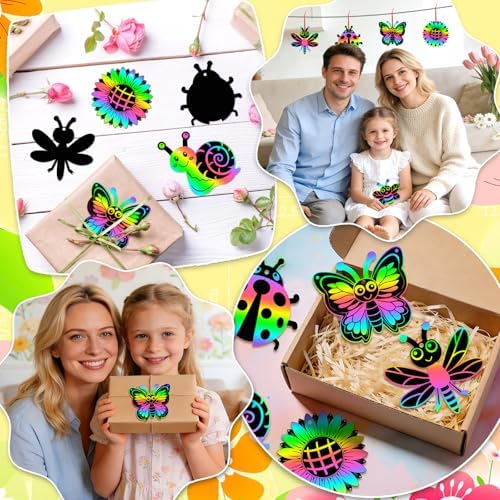 JULMELON 36 Pcs Spring Bugs Scratch Cards for DIY Spring Crafts