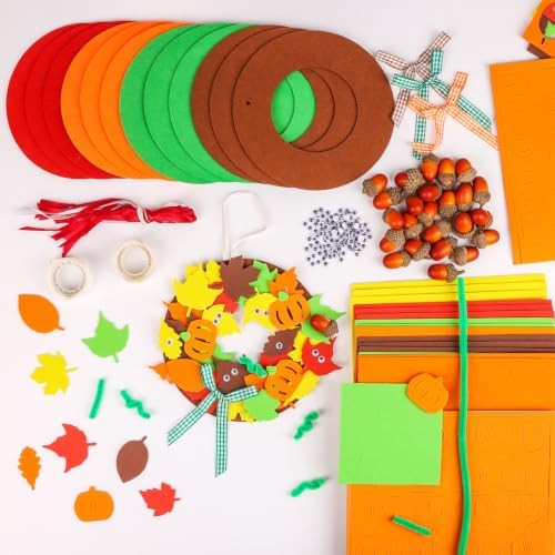 DIYASY 12 Set Pumpkin Wreath Craft Kits for Kids, DIY Fall Leaf Wreath