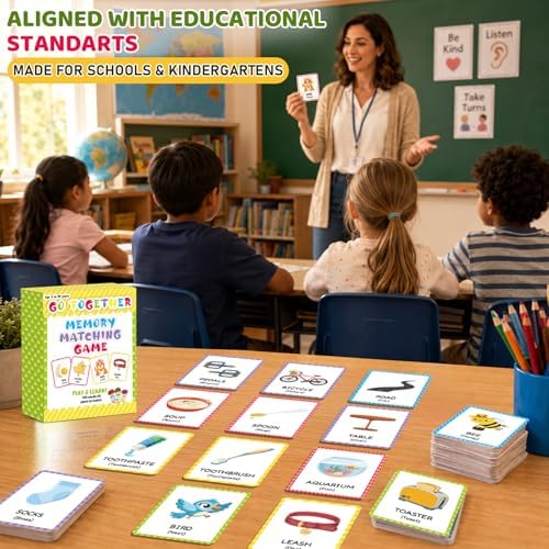 gisgfim 100 PCS Go Together Memory Matching Game Associations Learning Flashcards Educational Vocabulary Sorting Concentration Memory Card for Preschool Ages 3-8 A Fun & Fast Activities Matching Games