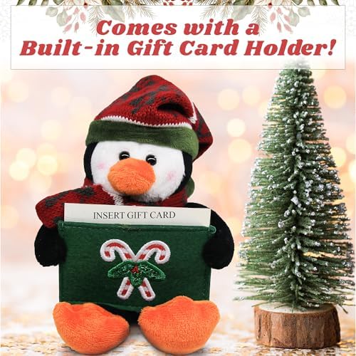 Glittering Xmas Gift Card Holder Stuffed Animal – Festive Holiday Plush Toy Card Holder Design for Holidays & Christmas Celebration 9 inch (Penguin)
