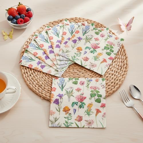 Natnarr 100 Pcs Floral Napkins, 5“ Vintage Wildflower Cocktail Napkins