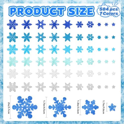 Foam Stickers, 504 PCS Glitter Foam Snowflake Stickers, 7 Colors