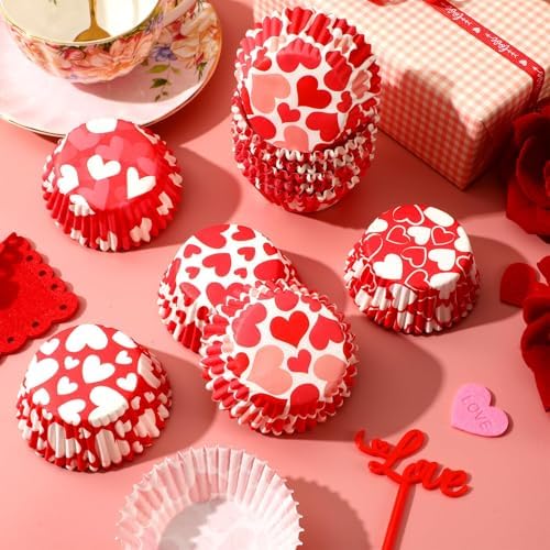 SANNIX 450pcs Valentine's Day Cupcake Liners Red White Love Theme Cupcake Wrappers Paper Wraps Muffin Liners for Valentines Day Wedding Birthday Party Candy Cake Decorations Supplies