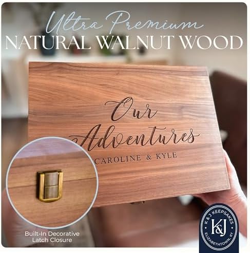 Personalized Walnut Wood Wedding Keepsake Box, Custom Engraved Memory Box for Couples, Birthday Gift, Engagement Gift, Bridal Shower Gifts Anniversary Engagement Wedding Gifts for Couples Newlyweds