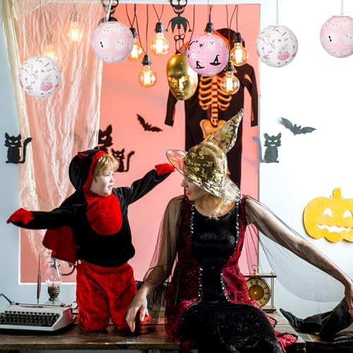 Retisee 12 Pcs 8" Pink Ghost Halloween Paper Lanterns Party Decorations
