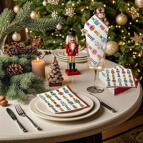 WRAPAHOLIC 50Pcs Nutcracker Christmas Paper Napkins - 3-Ply Disposable Cocktail Napkin for Christmas Party Supplies Tableware, Xmas Holiday Party Decorative Towels - 5 x 5 In