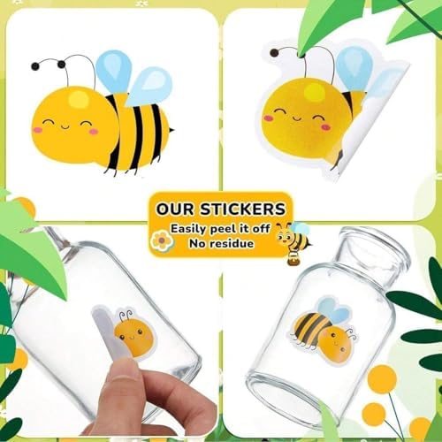 500PCS Cute Bee Stickers Roll Waterproof Vinyl Cartoon Decals Adhesive Honeybee Stickers for Kids Party Scrapbooking Gift Bags Envelopes Crafts Teens Adults Water Bottle Notebook Luggage Phone Case