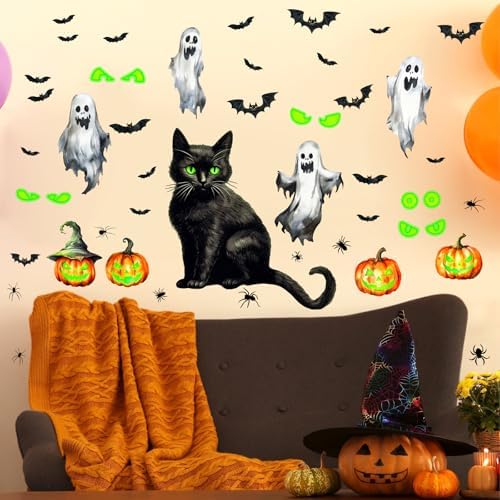 Halloween Ghost Cat Window Clings Pumpkin Bat Eyes Wall Decals Decorations