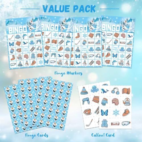Snowman Christmas Bingo Game for 24 Players & Teams - Large Group Family Holiday Party Game, Kids Activities, Crafts, Party Favors and Gift